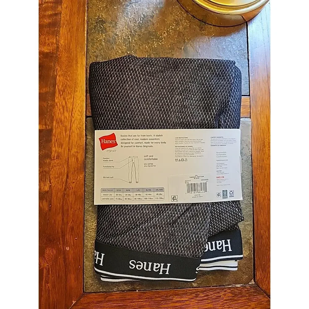 Hanes Originals Thermal Pant Tagless XXL Black Comfort Elastic Functional Fly
